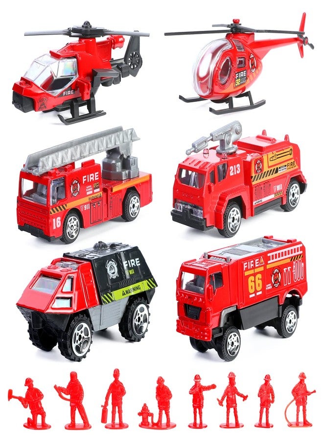 FANELEQU 14 Pcs Fire Truck with Firefighter Toy Set, Mini Die-cast Fire Engine Car, Mini Rescue Emergency Vehicle Playset for Kid Boy Girl Birthday Christmas Party Favors - Image 1